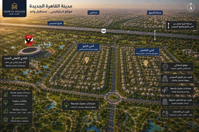 شقق للبيع بالقرب من النادي الاهلي بالحي الرابع والخامس بيت الوطن التجمع الخامس فوري بتسهيلات