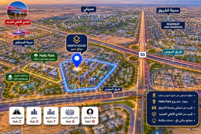 النورث هاوث دقائق من جميه المناطق المحيطه